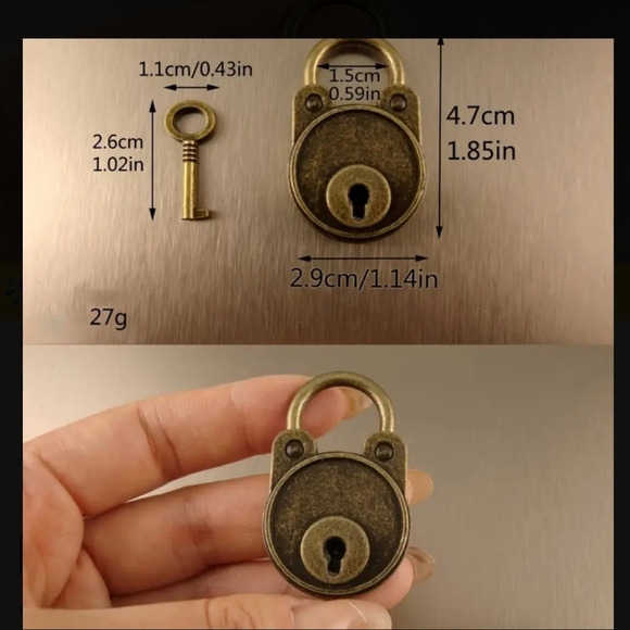 Lock and key for bags, backpacks, keyring, brass New in package 1.85" - Picture 2 of 2